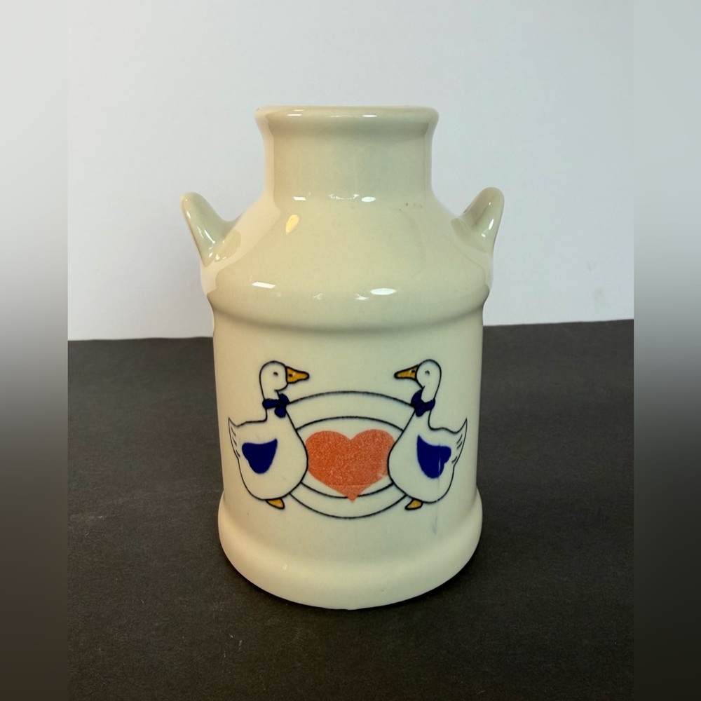 Vintage Ceramic Painted Milk Can Duck + Heart Cottagecore 5.25”